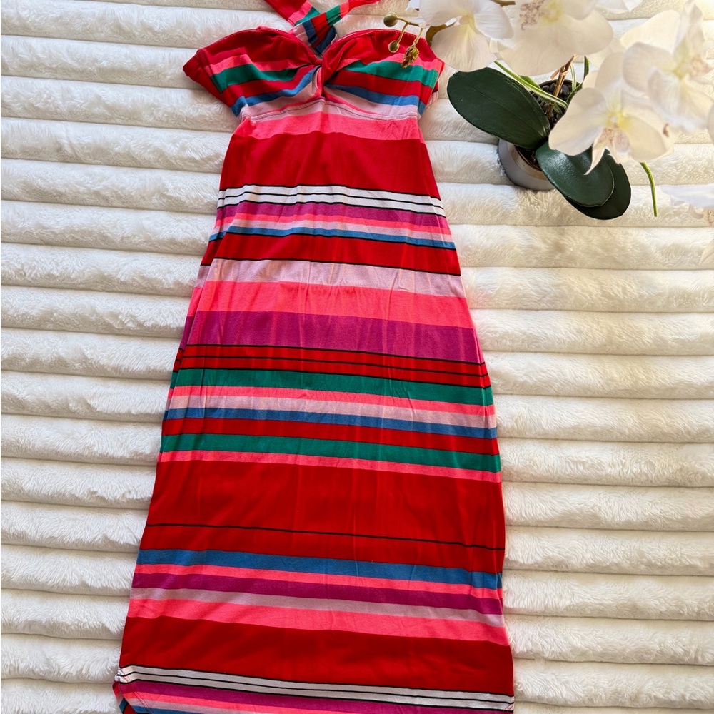 Roxy Strapless Dress - Red, Pink, Green Stripes